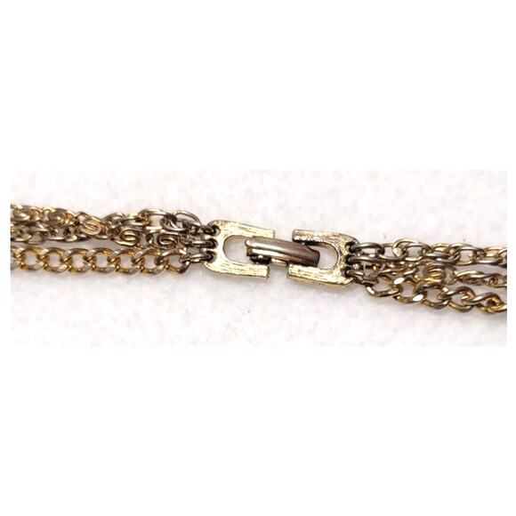 Vtg 70s 3 Strand Necklace Goldtone Teardrop Wire Wrapped Pattern Foldover Clasp - Picture 3 of 6
